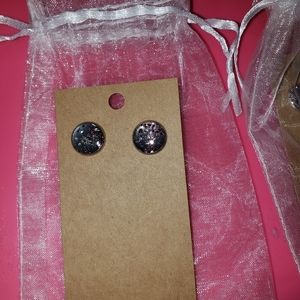 3 pairs of pink sparkle stud earrings